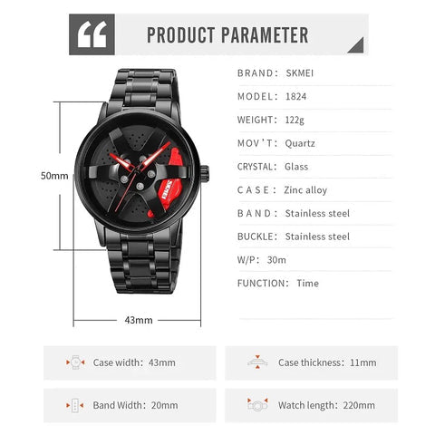 NISSAN GTR SKMEI Men Watch 360° Rotation Wheel Creative Fashion Men Stainless Steel Watch Watch For Men 1990 | WATERPROOF | COMPLETE BOX | FREE DELIVERY