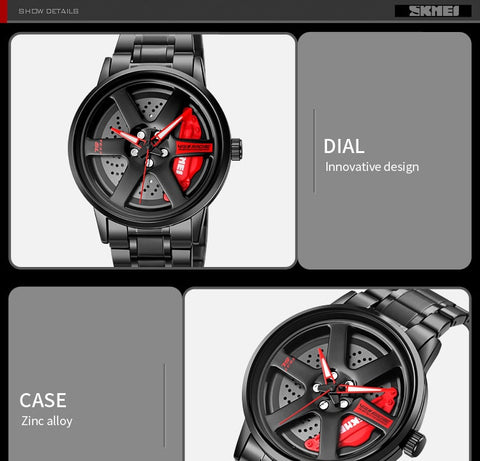 NISSAN GTR SKMEI Men Watch 360° Rotation Wheel Creative Fashion Men Stainless Steel Watch Watch For Men 1990 | WATERPROOF | COMPLETE BOX | FREE DELIVERY